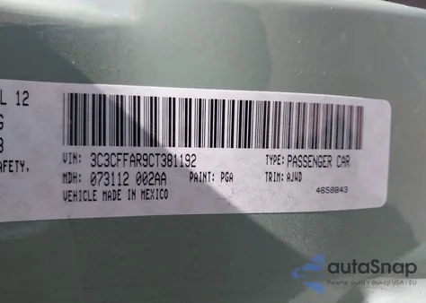 2012 Fiat 500 Pop z USA, uszkodzony, nr VIN 3C3CFFAR9CT381192